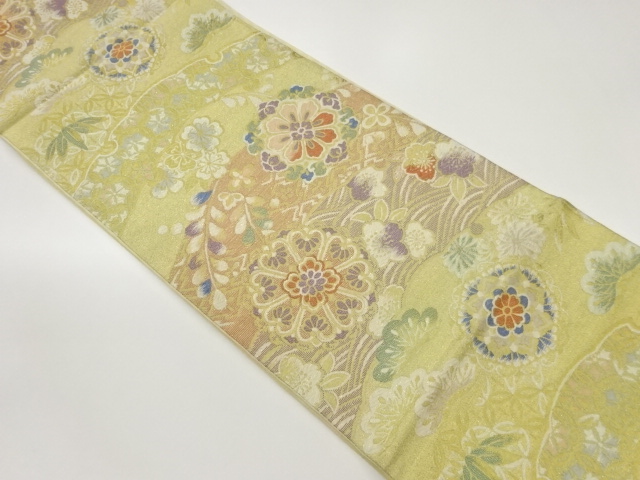 作家物　華紋に草花模様織出し袋帯